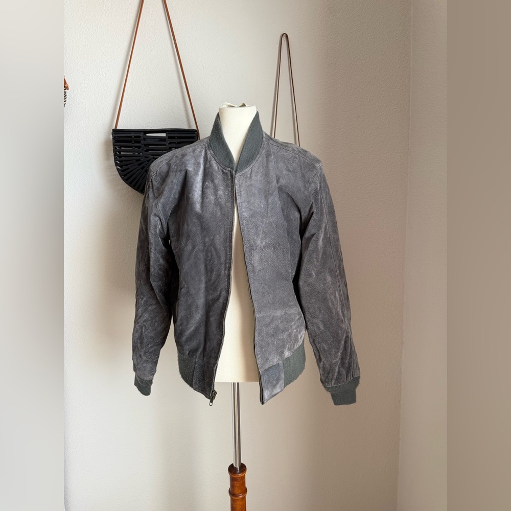 Hill & Archer Grey Leather Zip Jacket, Size 36